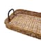 25&#x22; Natural and Black Decorative Woven Rattan Tray with Metal Handles